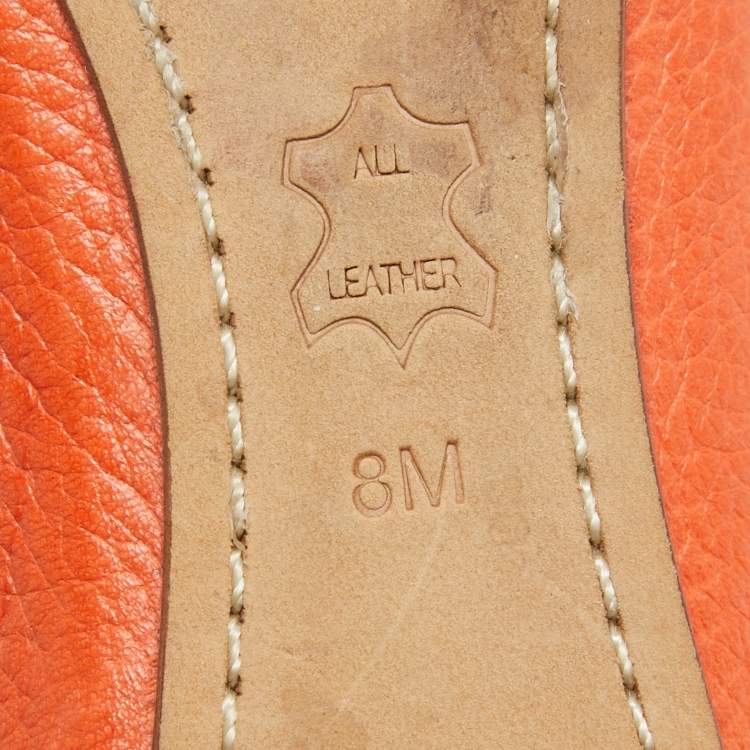 Pre Owned Tory Burch Orange Leather Cline Ballet Flats Size 38.5