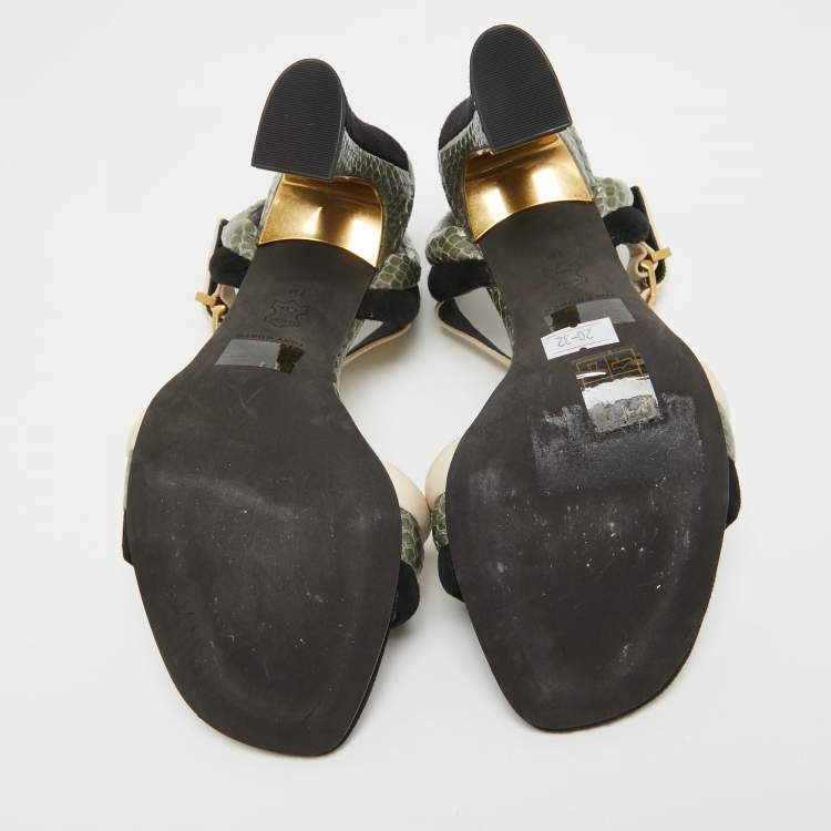 Pre Owned Tory Burch Tricolor Suede and Embossed Snakeskin Puffed Up Sandals Size 37.5
