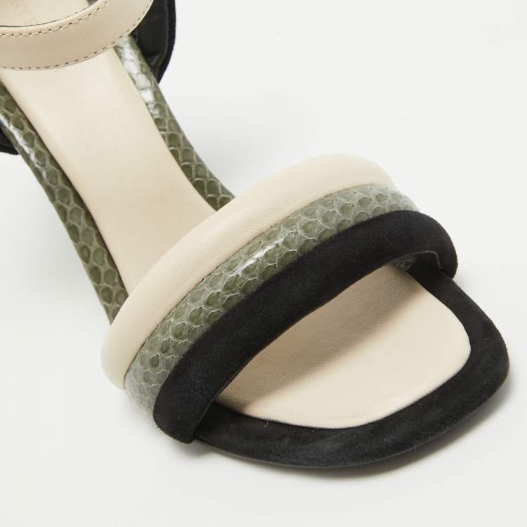 Pre Owned Tory Burch Tricolor Suede and Embossed Snakeskin Puffed Up Sandals Size 37.5