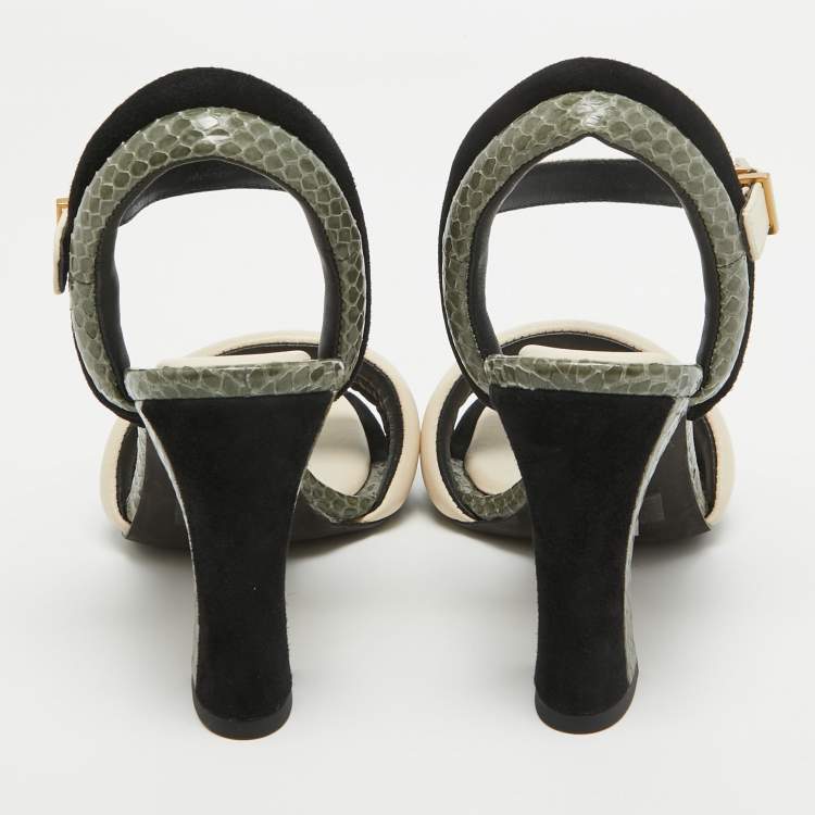 Pre Owned Tory Burch Tricolor Suede and Embossed Snakeskin Puffed Up Sandals Size 37.5