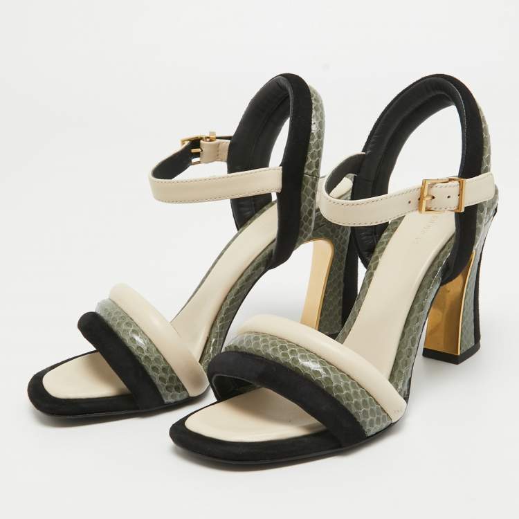 Pre Owned Tory Burch Tricolor Suede and Embossed Snakeskin Puffed Up Sandals Size 37.5