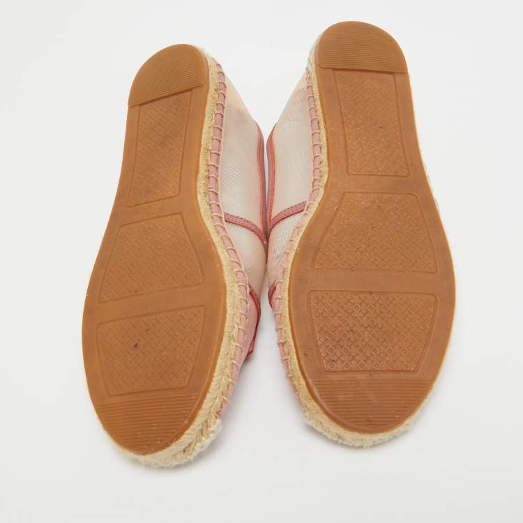 Pre Owned Tory Burch Pink Leather and Mesh Espadrille Flats Size 37