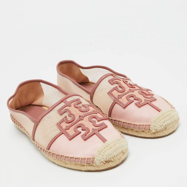 Pre Owned Tory Burch Pink Leather and Mesh Espadrille Flats Size 37
