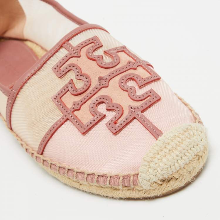 Pre Owned Tory Burch Pink Leather and Mesh Espadrille Flats Size 37