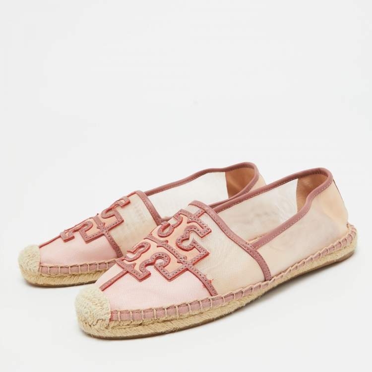 Pre Owned Tory Burch Pink Leather and Mesh Espadrille Flats Size 37