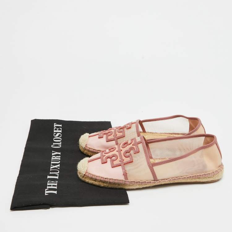 Pre Owned Tory Burch Pink Leather and Mesh Espadrille Flats Size 37