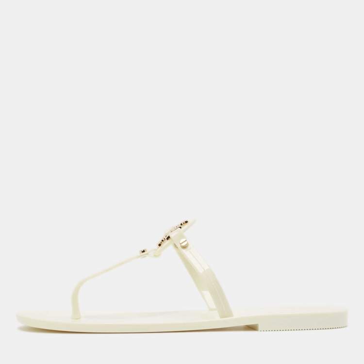 Pre Owned Tory Burch Ivory Rubber Mini Miller Thong Flats Size 37.5