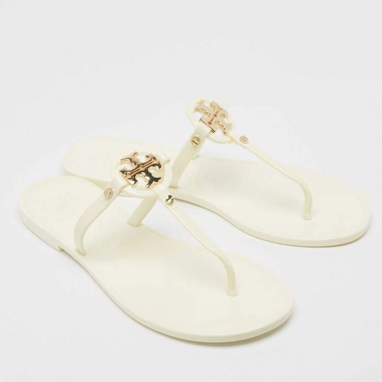 Pre Owned Tory Burch Ivory Rubber Mini Miller Thong Flats Size 37.5