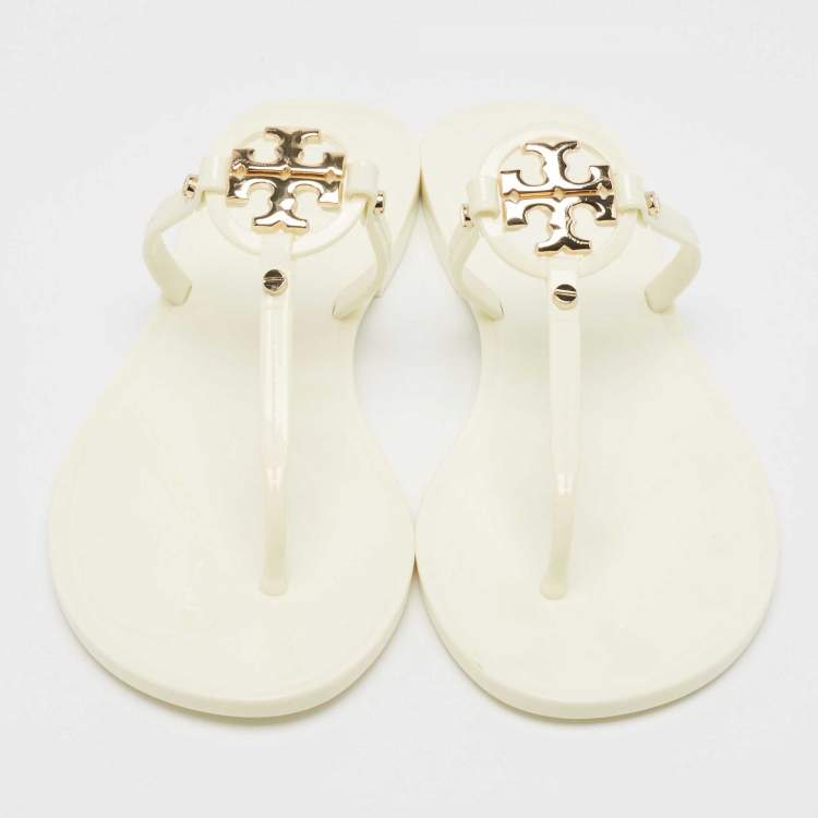 Pre Owned Tory Burch Ivory Rubber Mini Miller Thong Flats Size 37.5