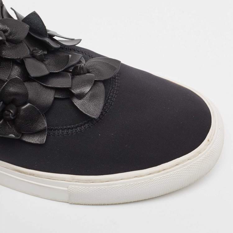 Pre Owned Tory Burch Black  Nylon And Leather Blossom Sneakers Size 39.5