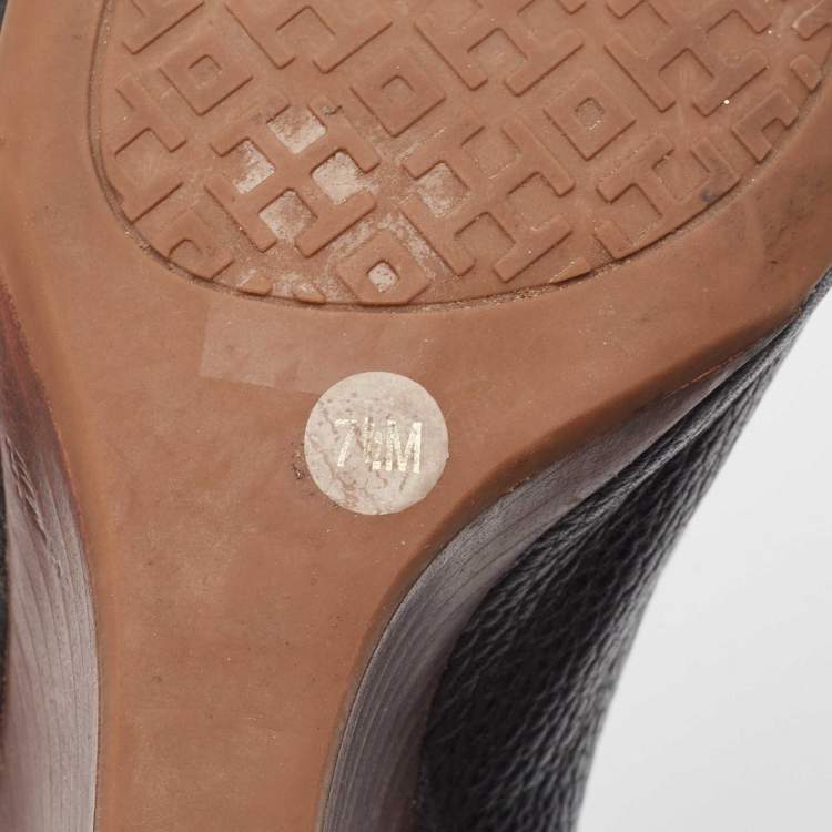 Pre Owned Tory Burch Black Leather Wedge  Pumps Size 38