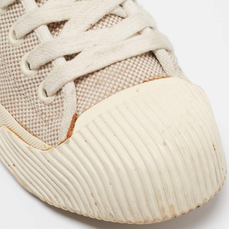 Pre Owned Tory Burch Cream Canvas Lace Up Sneakers Size 38