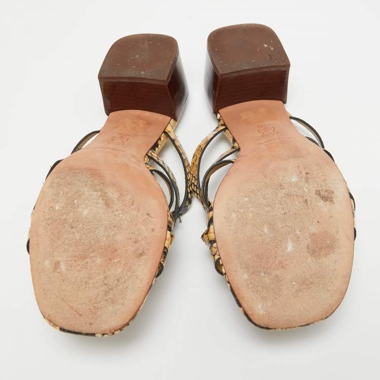 Pre Owned Tory Burch Beige Python Embossed Leather Slide Sandals Size 39