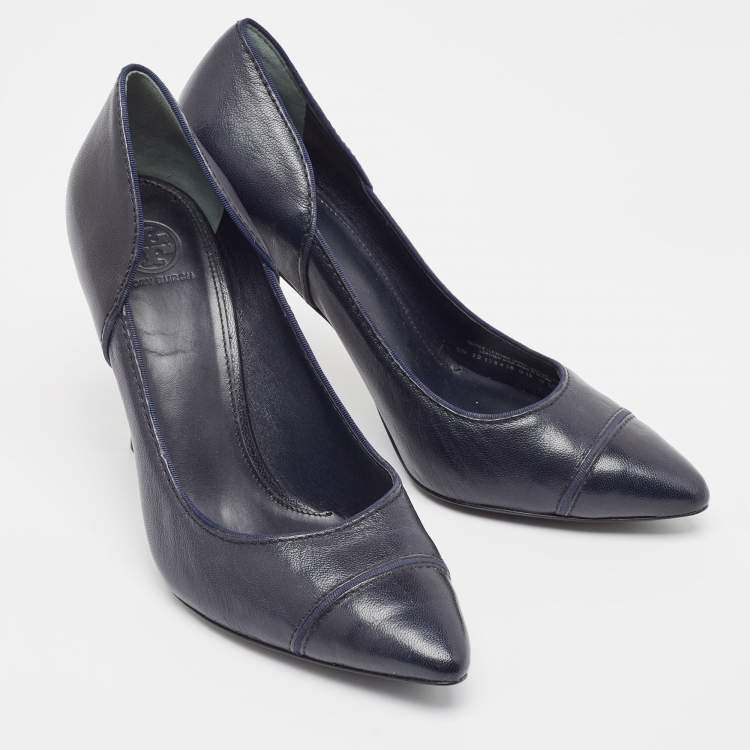 Pre Owned Tory Burch Navy Blue Pointed Toe Pumps Size 40.5