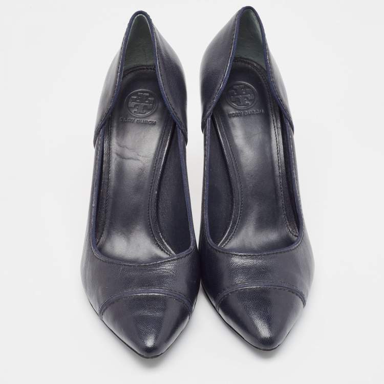 Pre Owned Tory Burch Navy Blue Pointed Toe Pumps Size 40.5