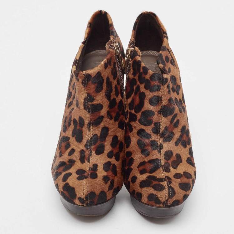 Pre Owned Tory Burch Brown/Beige Calf Hair Booties Size 39    