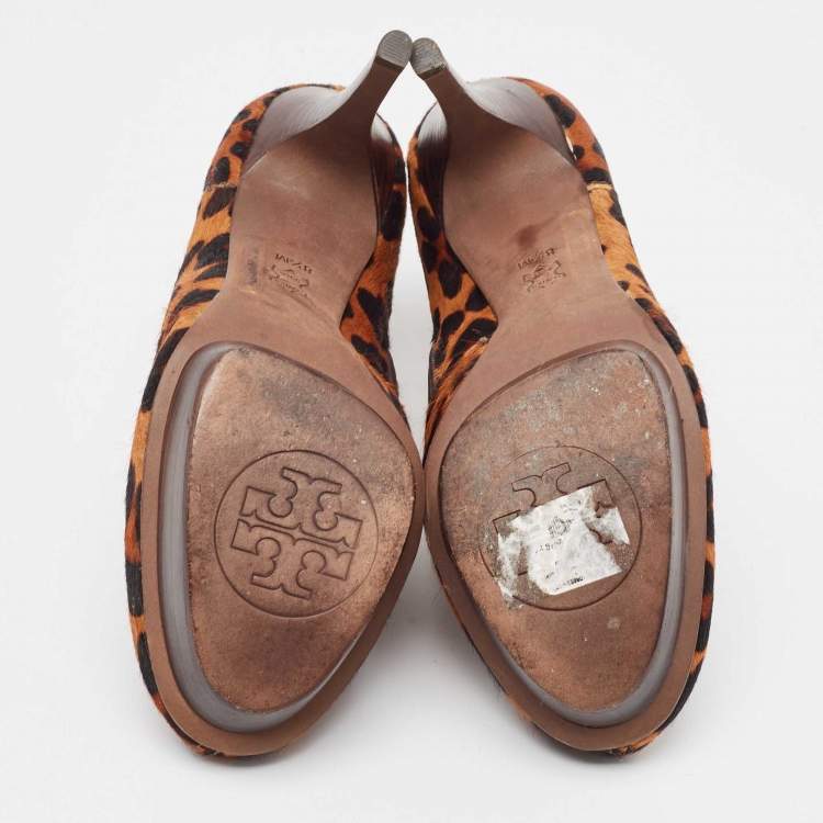 Pre Owned Tory Burch Brown/Beige Calf Hair Booties Size 39    