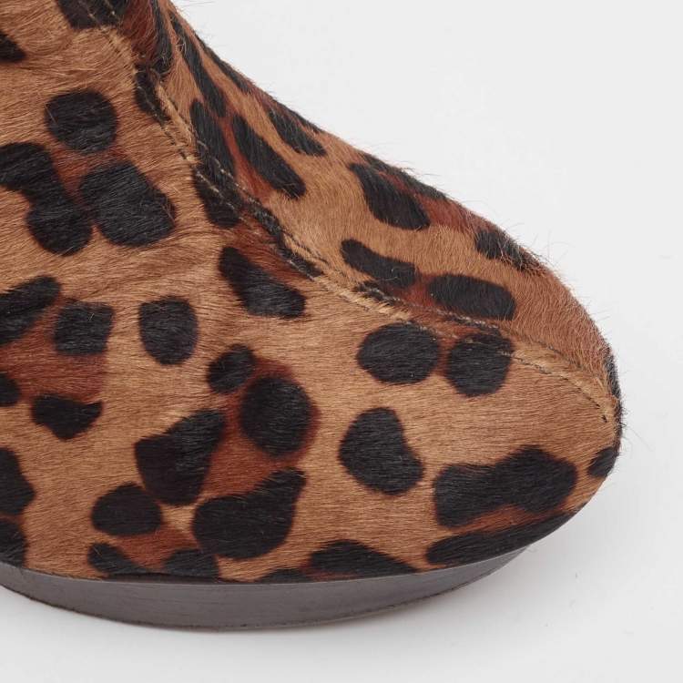 Pre Owned Tory Burch Brown/Beige Calf Hair Booties Size 39    