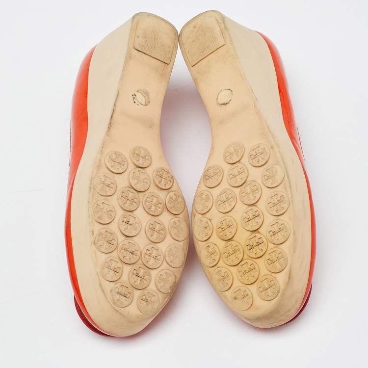 Pre Owned Tory Burch Orange Patent Leather Wedge Platform Pumps Size 36