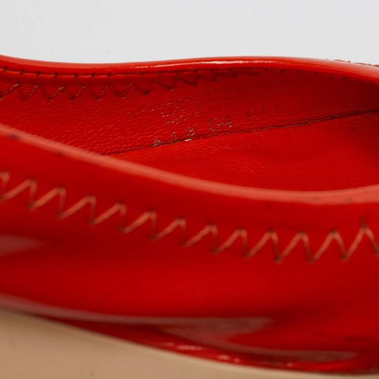 Pre Owned Tory Burch Orange Patent Leather Wedge Platform Pumps Size 36