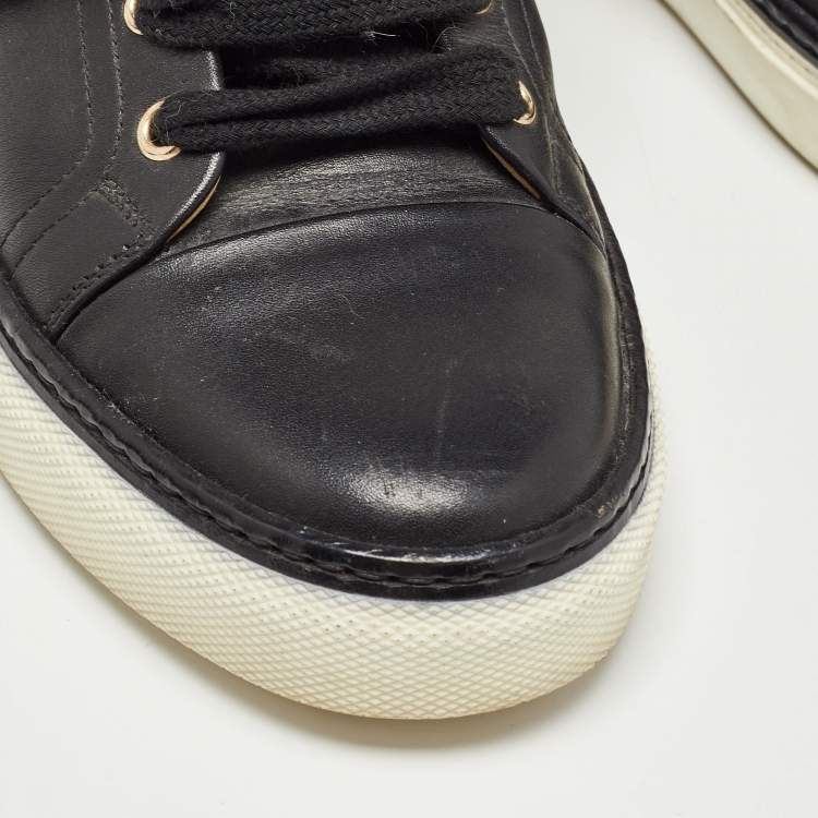 Pre Owned Hermes Black Leather Lennox High Top Sneakers Size 36