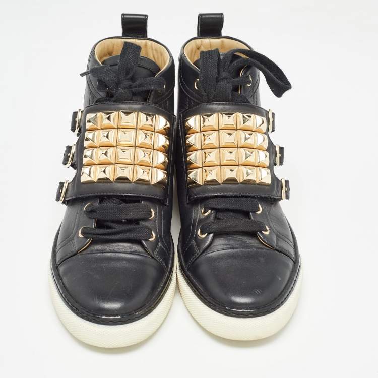 Pre Owned Hermes Black Leather Lennox High Top Sneakers Size 36