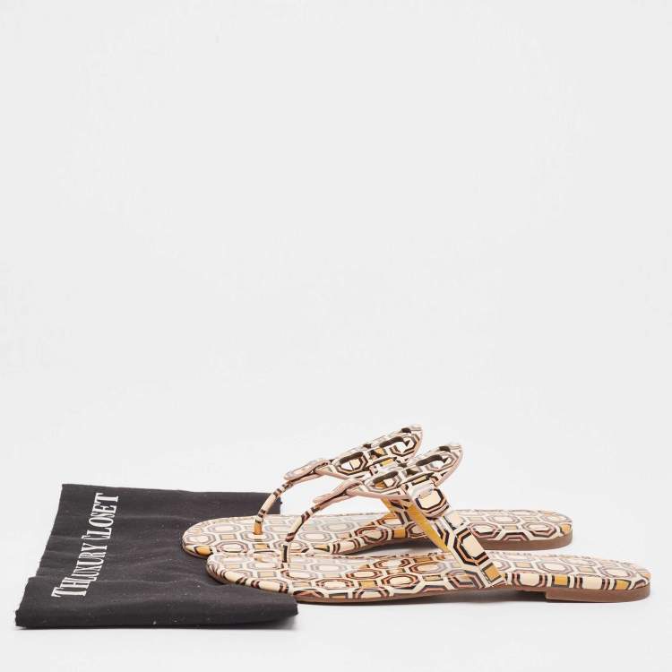 Pre Owned Tory Burch Yellow Patent Thong Flat Slides Size 39