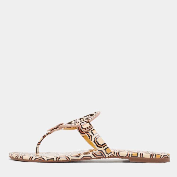 Pre Owned Tory Burch Yellow Patent Thong Flat Slides Size 39