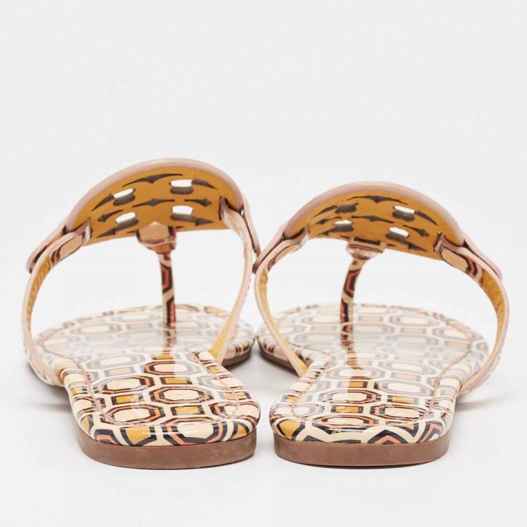 Pre Owned Tory Burch Yellow Patent Thong Flat Slides Size 39