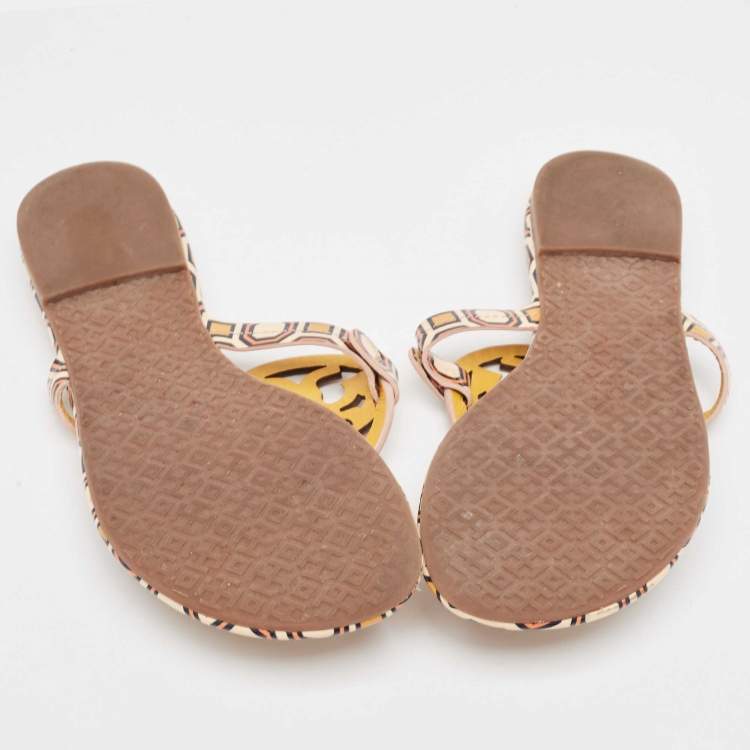 Pre Owned Tory Burch Yellow Patent Thong Flat Slides Size 39