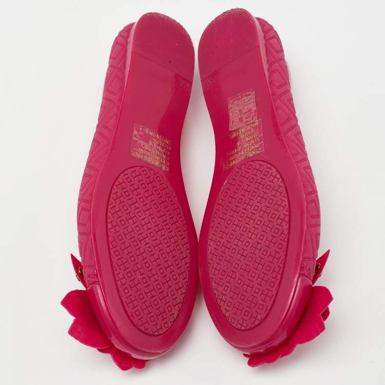 Pre Owned Tory Burch Red Rubber Bow Ballet Flats Size 35