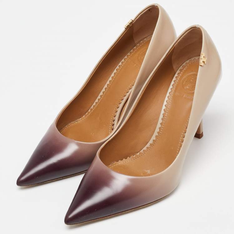 Pre Owned Tory Burch Two Tone Leather Penelope Ombre Pointed Toe Pump Size 35.5
