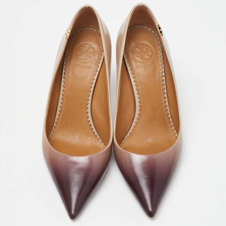Pre Owned Tory Burch Two Tone Leather Penelope Ombre Pointed Toe Pump Size 35.5