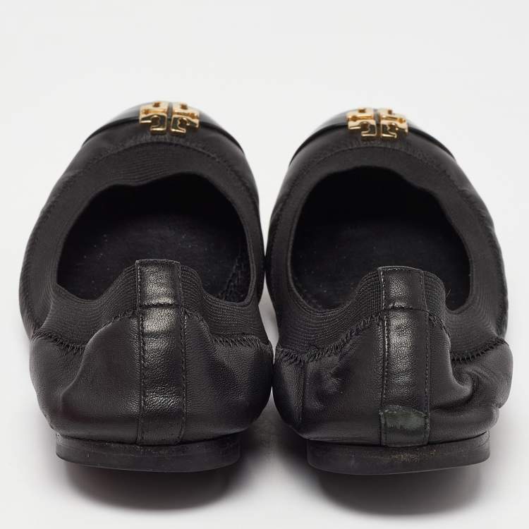 Pre Owned Tory Burch Black Patent and Leather Jolie Scrunch Ballet Flats Size 35.5