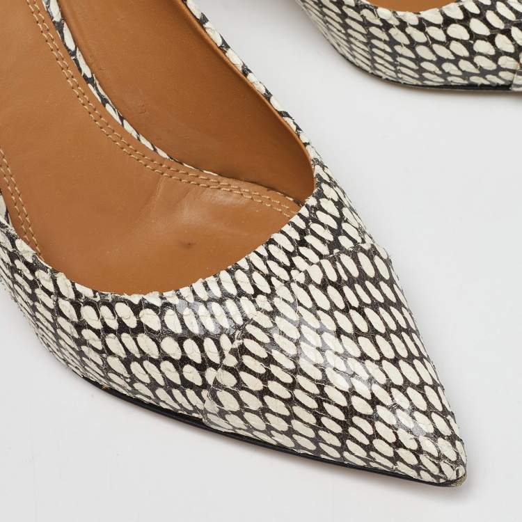 Pre Owned Tory Burch White/Black Snakeskin Embossed Leather Penelope Pumps Size 35.5
