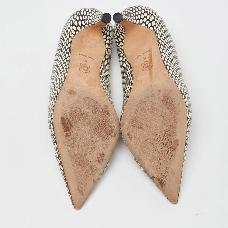 Pre Owned Tory Burch White/Black Snakeskin Embossed Leather Penelope Pumps Size 35.5