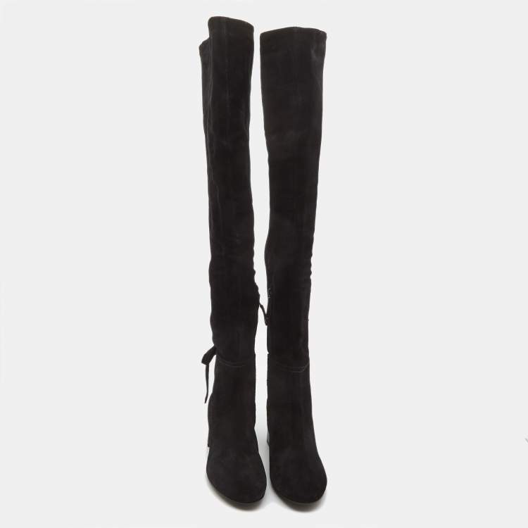 Pre Owned Tory Burch Black Suede Over The Knee Length Block Heel Boots Size 39