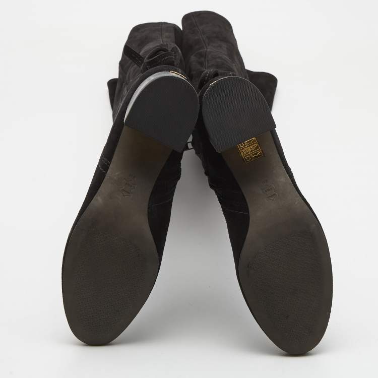 Pre Owned Tory Burch Black Suede Over The Knee Length Block Heel Boots Size 39