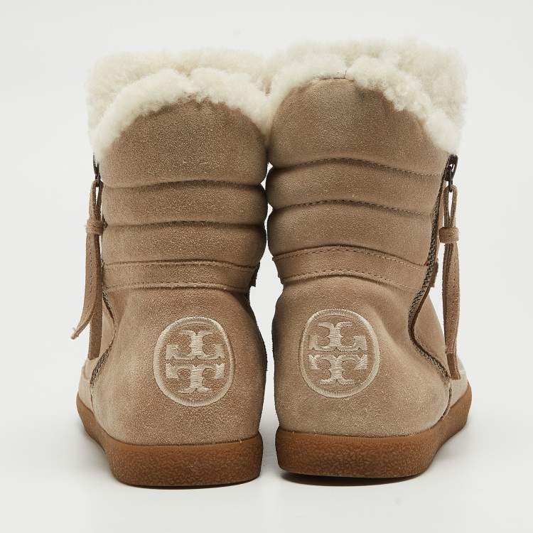 مملوكة مسبقًا Tory Burch Grey Suede and Fur Ankle Boots Size 38.5