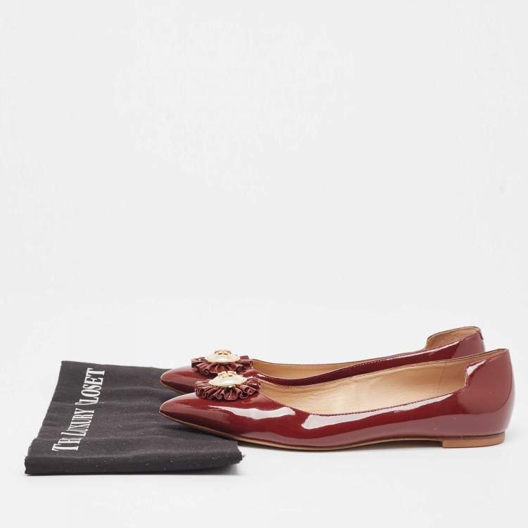 Pre Owned Tory Burch Brown Patent Leather Ballet Flats Size 37.5