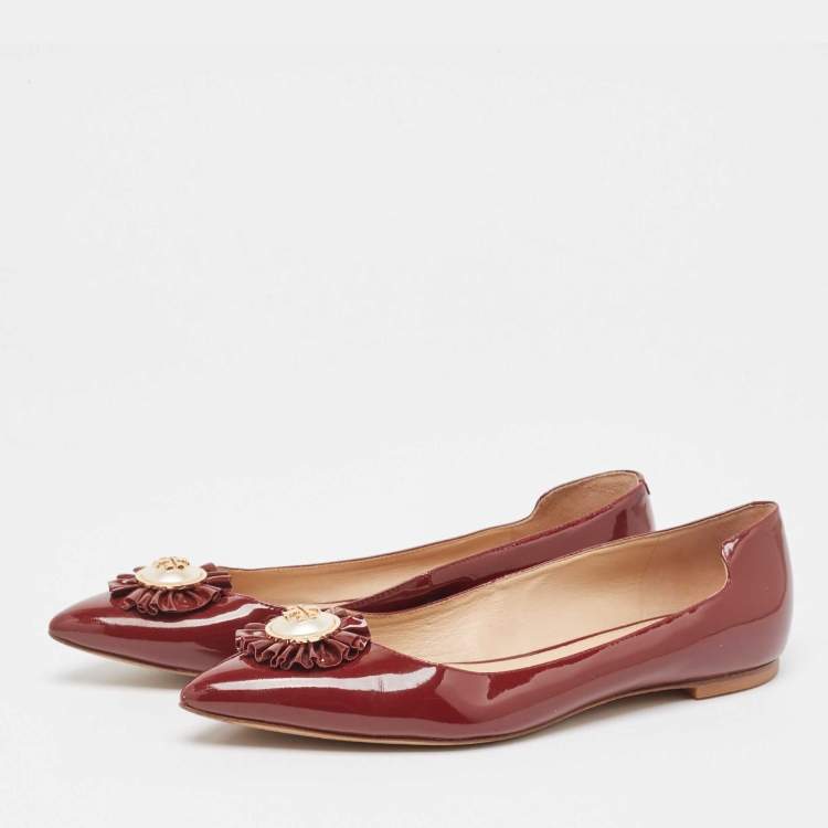 Pre Owned Tory Burch Brown Patent Leather Ballet Flats Size 37.5