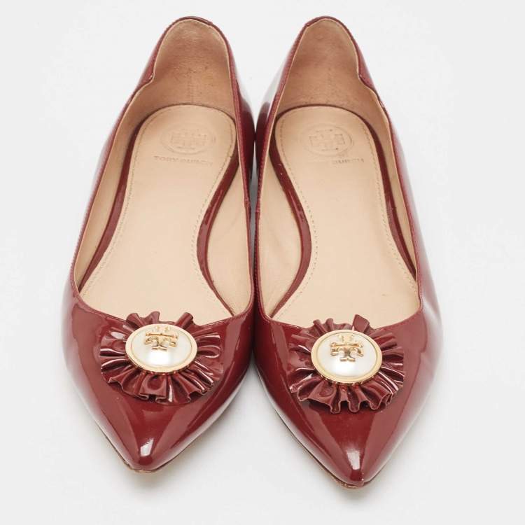 Pre Owned Tory Burch Brown Patent Leather Ballet Flats Size 37.5