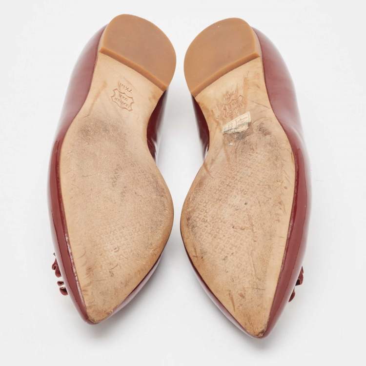 Pre Owned Tory Burch Brown Patent Leather Ballet Flats Size 37.5