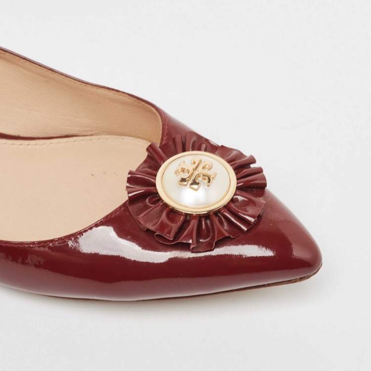 Pre Owned Tory Burch Brown Patent Leather Ballet Flats Size 37.5