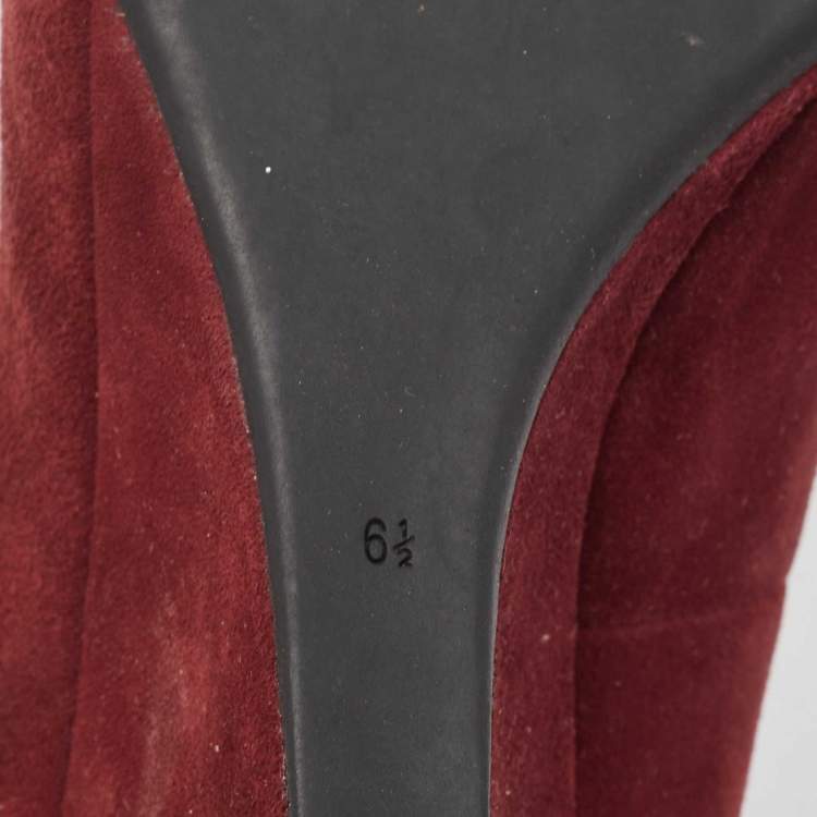 Pre Owned Tory Burch Burgundy Suede Luna Wedge Pumps Size 37