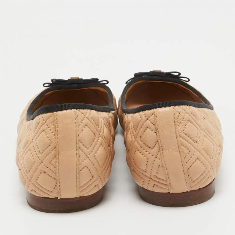 Pre Owned Tory Burch Beige Quilted Leather Marion Ballet Flats Size 39.5