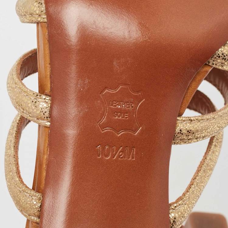 Pre Owned Tory Burch Brown/Gold Leather and Glitter Suede Charlene Sandals Size 41