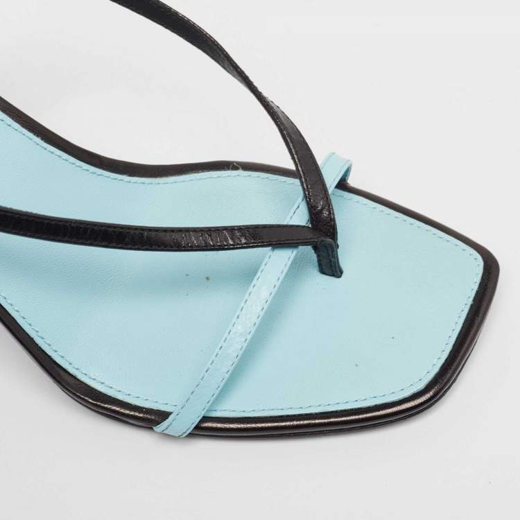 مملوكة مسبقًا Tory Burch Blue/Black Leather T Stamp Sandals Size 39