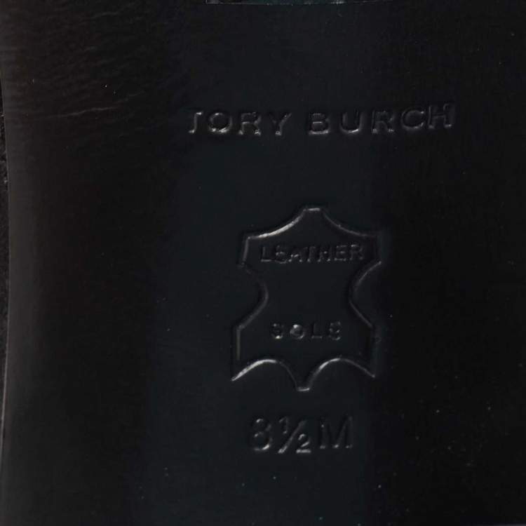 مملوكة مسبقًا Tory Burch Blue/Black Leather T Stamp Sandals Size 39