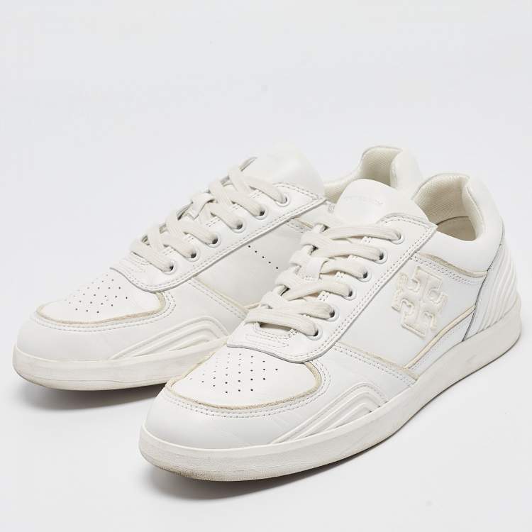 Pre Owned Tory Burch White Leather Low Top Sneakers Size 39